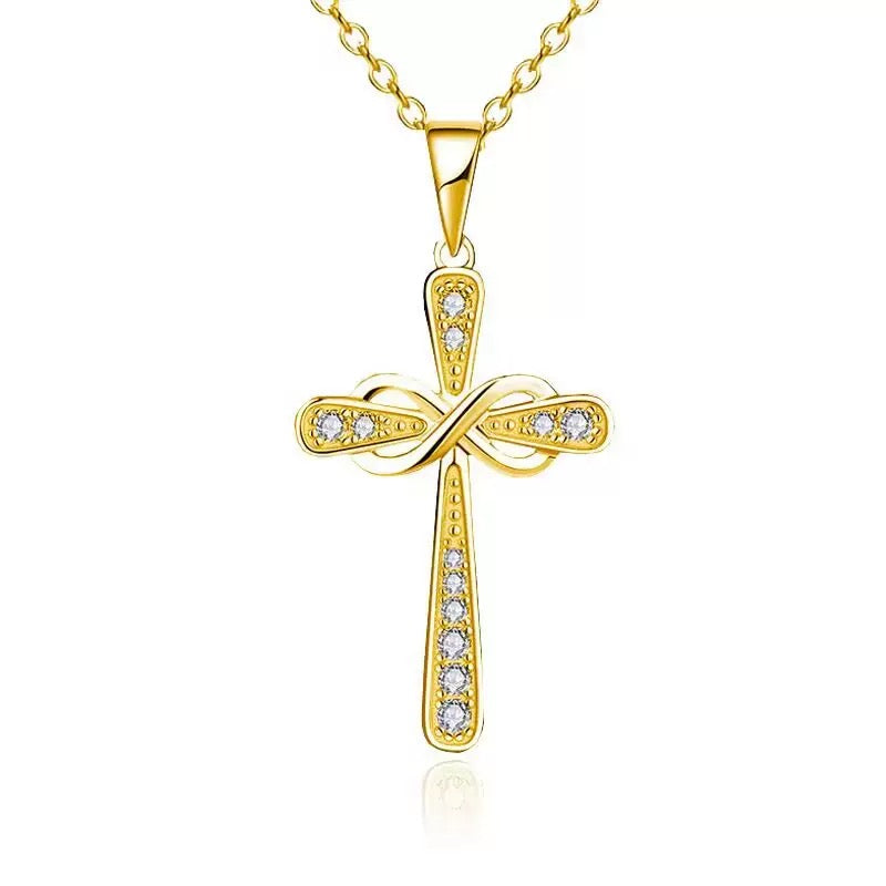 14K Gold Plated Rose Gold Silver Cross Faith Pendant Necklaces Infinite Eternity Classic Collection
