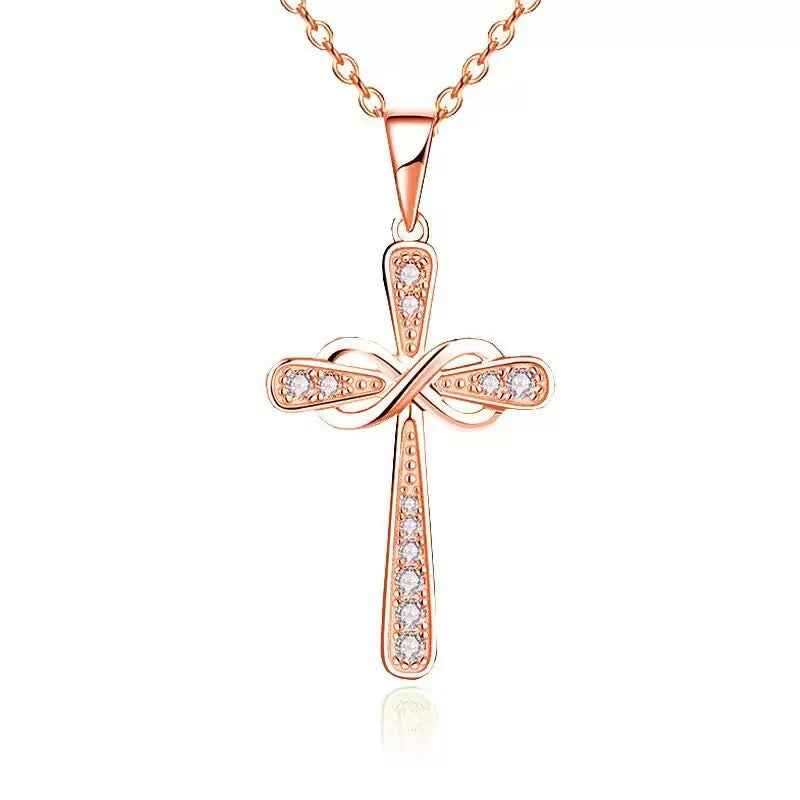 14K Gold Plated Rose Gold Silver Cross Faith Pendant Necklaces Infinite Eternity Classic Collection