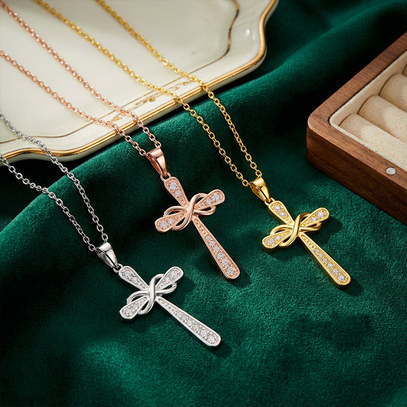 14K Gold Plated Rose Gold Silver Cross Faith Pendant Necklaces Infinite Eternity Classic Collection